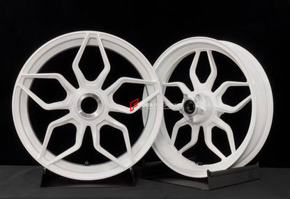 We manufacture premium quality forged motorcycle wheels rims for DUCATI PANIGALE V4 V4S V4R V4 SP2 in any design, size, color.

Wheel sizes (motorcycle spec):

Front: 3.5 x 17

Rear: 6 x 17

Weight:

Front: 4.45 kg (9.81 lbs)

Rear: 4.5 kg (9.92 lbs)


Finishing: Gloss White

Forza Performance Group engineers and manufactures each forged motorcycle wheel individually per order. This ensures precise fitment, uncompromised strength, and unique styling. Whether for racing, touring, or daily use — our wheels ar