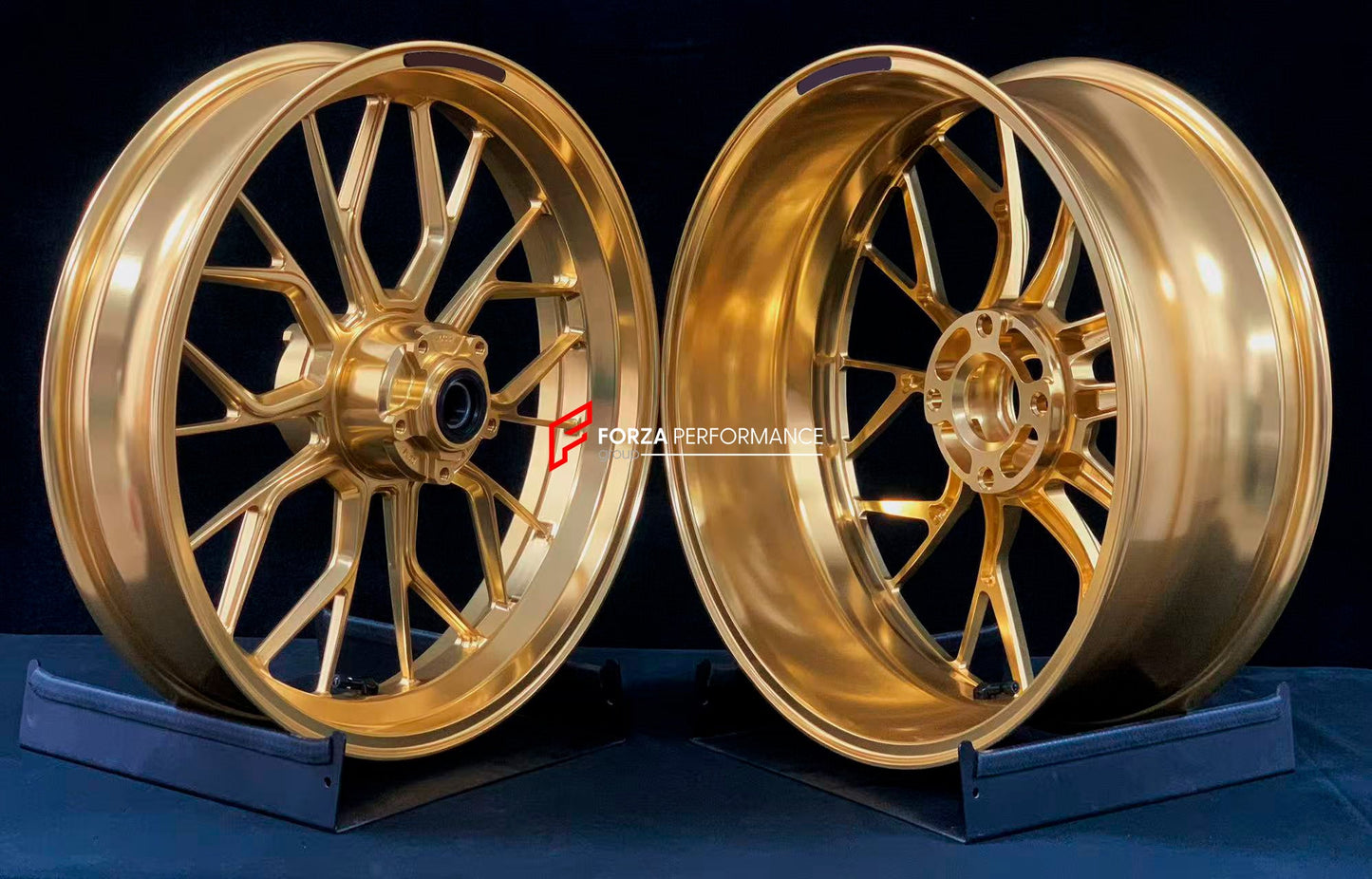 We manufacture premium quality forged motorcycle wheels rims for DUCATI PANIGALE V4 V4S V4R V4 SP2 in any design, size, color.

Wheel sizes (motorcycle spec):

Front: 3.5 x 17

Rear: 6 x 17

Weight:

Front: 4.1 kg (9.04 lbs)

Rear: 4.2 kg (9.26 lbs)


Finishing: Polished Bronze

Forza Performance Group engineers and manufactures each forged motorcycle wheel individually per order. This ensures precise fitment, uncompromised strength, and unique styling. Whether for racing, touring, or daily use — our wheels