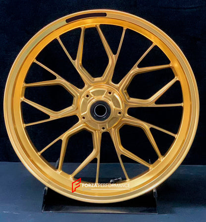 We manufacture premium quality forged motorcycle wheels rims for DUCATI PANIGALE V4 V4S V4R V4 SP2 in any design, size, color.

Wheel sizes (motorcycle spec):

Front: 3.5 x 17

Rear: 6 x 17

Weight:

Front: 4.1 kg (9.04 lbs)

Rear: 4.2 kg (9.26 lbs)


Finishing: Polished Bronze

Forza Performance Group engineers and manufactures each forged motorcycle wheel individually per order. This ensures precise fitment, uncompromised strength, and unique styling. Whether for racing, touring, or daily use — our wheels