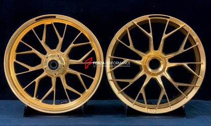 We manufacture premium quality forged motorcycle wheels rims for DUCATI PANIGALE V4 V4S V4R V4 SP2 in any design, size, color.

Wheel sizes (motorcycle spec):

Front: 3.5 x 17

Rear: 6 x 17

Weight:

Front: 4.1 kg (9.04 lbs)

Rear: 4.2 kg (9.26 lbs)


Finishing: Polished Bronze

Forza Performance Group engineers and manufactures each forged motorcycle wheel individually per order. This ensures precise fitment, uncompromised strength, and unique styling. Whether for racing, touring, or daily use — our wheels