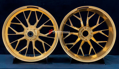 We manufacture premium quality forged motorcycle wheels rims for DUCATI PANIGALE V4 V4S V4R V4 SP2 in any design, size, color.

Wheel sizes (motorcycle spec):

Front: 3.5 x 17

Rear: 6 x 17

Weight:

Front: 4.1 kg (9.04 lbs)

Rear: 4.2 kg (9.26 lbs)


Finishing: Polished Bronze

Forza Performance Group engineers and manufactures each forged motorcycle wheel individually per order. This ensures precise fitment, uncompromised strength, and unique styling. Whether for racing, touring, or daily use — our wheels