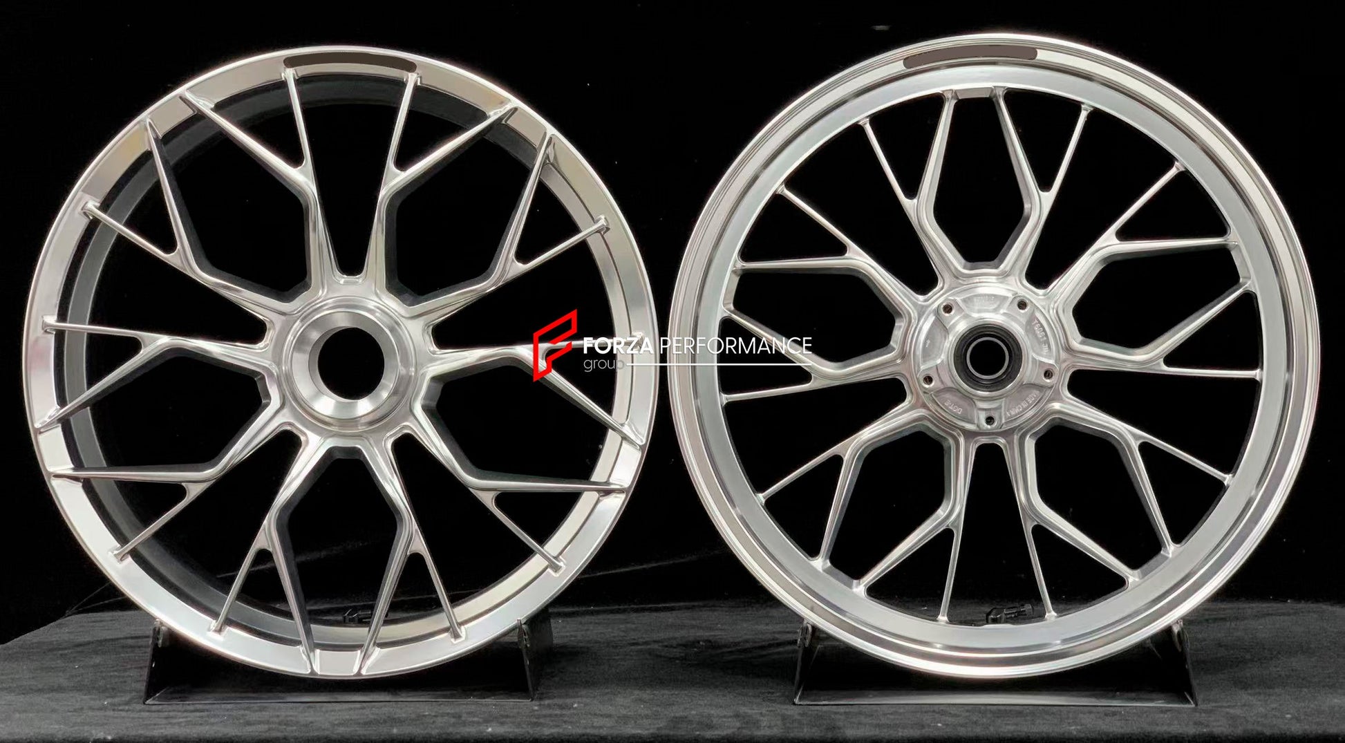 We manufacture premium quality forged motorcycle wheels rims for DUCATI PANIGALE V4 V4S V4R V4 SP2 in any design, size, color.

Wheel sizes (motorcycle spec):

Front: 3.5 x 17

Rear: 6 x 17

Weight:

Front: 4.1 kg (9.04 lbs)

Rear: 4.2 kg (9.26 lbs)


Finishing: Polished

Forza Performance Group engineers and manufactures each forged motorcycle wheel individually per order. This ensures precise fitment, uncompromised strength, and unique styling. Whether for racing, touring, or daily use — our wheels are bu