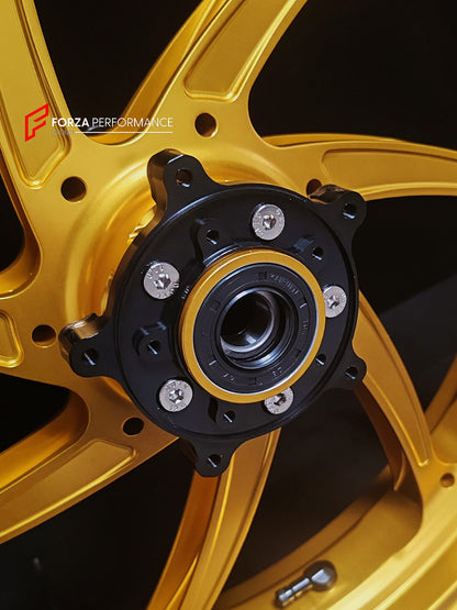 We manufacture premium quality forged motorcycle wheels rims for HONDA FORZA 750 in any design, size, color.

Wheel sizes (motorcycle spec):

Front: 3.5 x 17

Rear: 4.5 x 15

Weight:

Front: 3.65 kg (8.05 lbs)

Rear: 3.64 kg (8.02 lbs)


Finishing: Gloss Gold

Forza Performance Group engineers and manufactures each forged motorcycle wheel individually per order. This ensures precise fitment, uncompromised strength, and unique styling. Whether for racing, touring, or daily use — our wheels are built for both