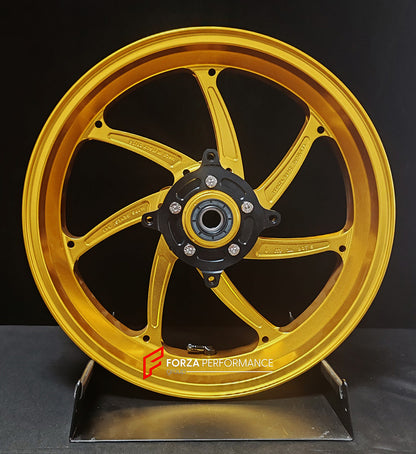 We manufacture premium quality forged motorcycle wheels rims for HONDA FORZA 750 in any design, size, color.

Wheel sizes (motorcycle spec):

Front: 3.5 x 17

Rear: 4.5 x 15

Weight:

Front: 3.65 kg (8.05 lbs)

Rear: 3.64 kg (8.02 lbs)


Finishing: Gloss Gold

Forza Performance Group engineers and manufactures each forged motorcycle wheel individually per order. This ensures precise fitment, uncompromised strength, and unique styling. Whether for racing, touring, or daily use — our wheels are built for both