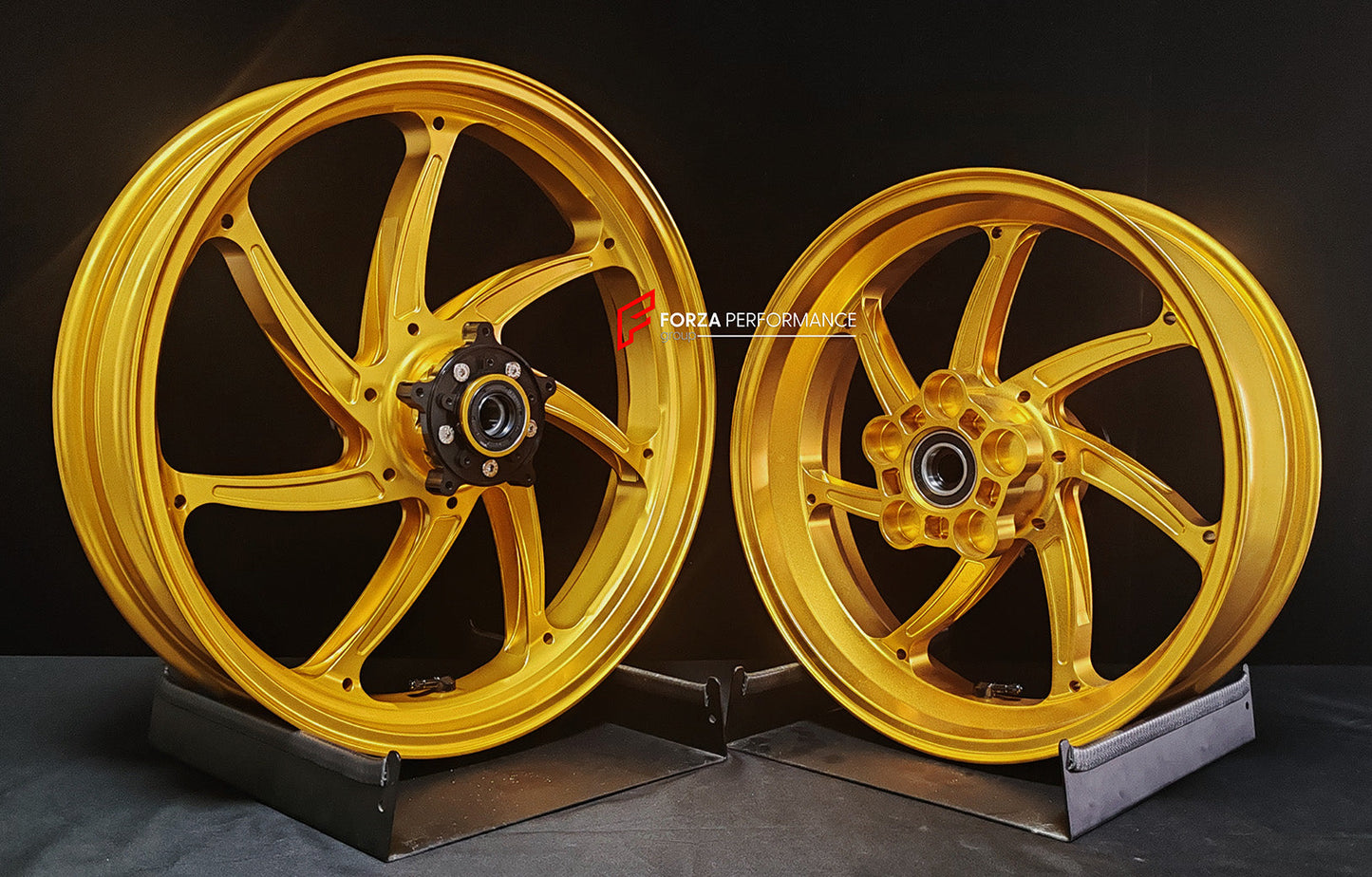 We manufacture premium quality forged motorcycle wheels rims for HONDA FORZA 750 in any design, size, color.

Wheel sizes (motorcycle spec):

Front: 3.5 x 17

Rear: 4.5 x 15

Weight:

Front: 3.65 kg (8.05 lbs)

Rear: 3.64 kg (8.02 lbs)


Finishing: Gloss Gold

Forza Performance Group engineers and manufactures each forged motorcycle wheel individually per order. This ensures precise fitment, uncompromised strength, and unique styling. Whether for racing, touring, or daily use — our wheels are built for both
