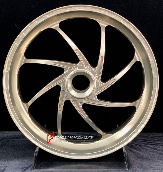 We manufacture premium quality forged motorcycle wheels rims for DUCATI PANIGALE V4 V4S V4R V4 SP2 in any design, size, color.

Wheel sizes (motorcycle spec):

Front: 3.5 x 17

Rear: 6 x 17

Weight:

Front: 3.85 kg (8.05 lbs)

Rear: 3.65 kg (8.49 lbs)


Finishing: Gloss Light Gold

Forza Performance Group engineers and manufactures each forged motorcycle wheel individually per order. This ensures precise fitment, uncompromised strength, and unique styling. Whether for racing, touring, or daily use — our whe