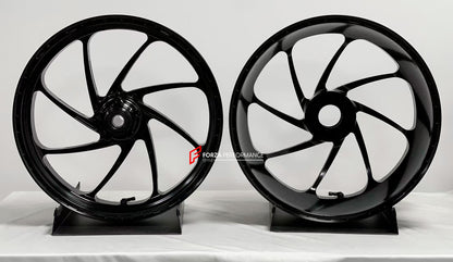 We manufacture premium quality forged motorcycle wheels rims for DUCATI PANIGALE V4 V4S V4R V4 SP2 in any design, size, color.

Wheel sizes (motorcycle spec):

Front: 3.5 x 17

Rear: 6 x 17

Weight:

Front: 4.1 kg (9.04 lbs)

Rear: 3.75 kg (8.27 lbs)


Finishing: Satin Black

Forza Performance Group engineers and manufactures each forged motorcycle wheel individually per order. This ensures precise fitment, uncompromised strength, and unique styling. Whether for racing, touring, or daily use — our wheels ar