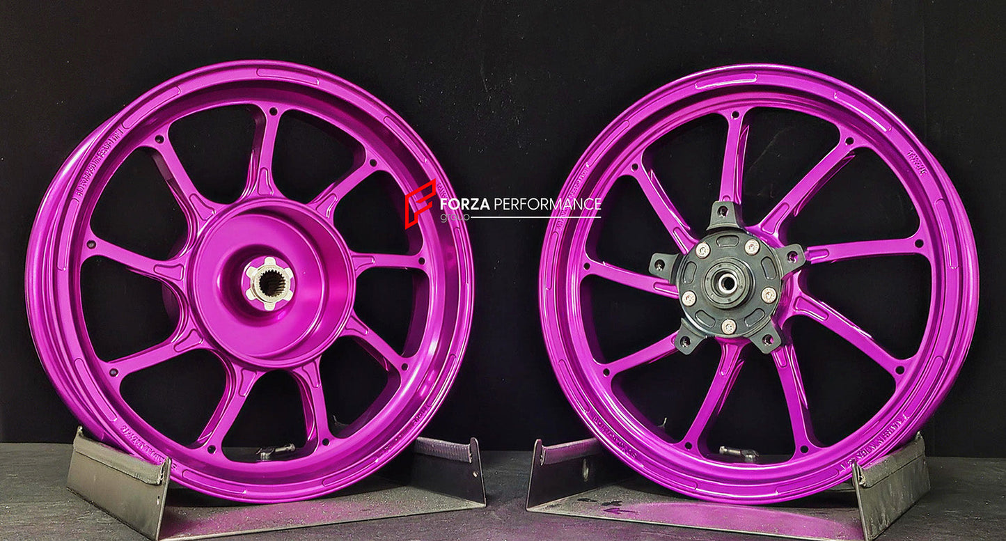 We manufacture premium quality forged motorcycle wheels rims for HONDA PCX 125 150 160 in any design, size, color.

Wheel sizes (motorcycle spec):

Front: 2.75 x 14

Rear: 3.5 x 13

Weight:

Front: 2.85 kg (6.28 lbs)

Rear: 3.4 kg (7.5 lbs)


Finishing: Gloss Pink

Forza Performance Group engineers and manufactures each forged motorcycle wheel individually per order. This ensures precise fitment, uncompromised strength, and unique styling. Whether for racing, touring, or daily use — our wheels are built for