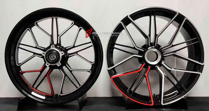 We manufacture premium quality forged motorcycle wheels rims for DUCATI DIAVEL 1200 1260 V4 in any design, size, color.

Wheel sizes (motorcycle spec):

Front: 3.5 x 17

Rear: 8.0 x 17

Finishing: Gloss Black with Machined Face + Gloss Red