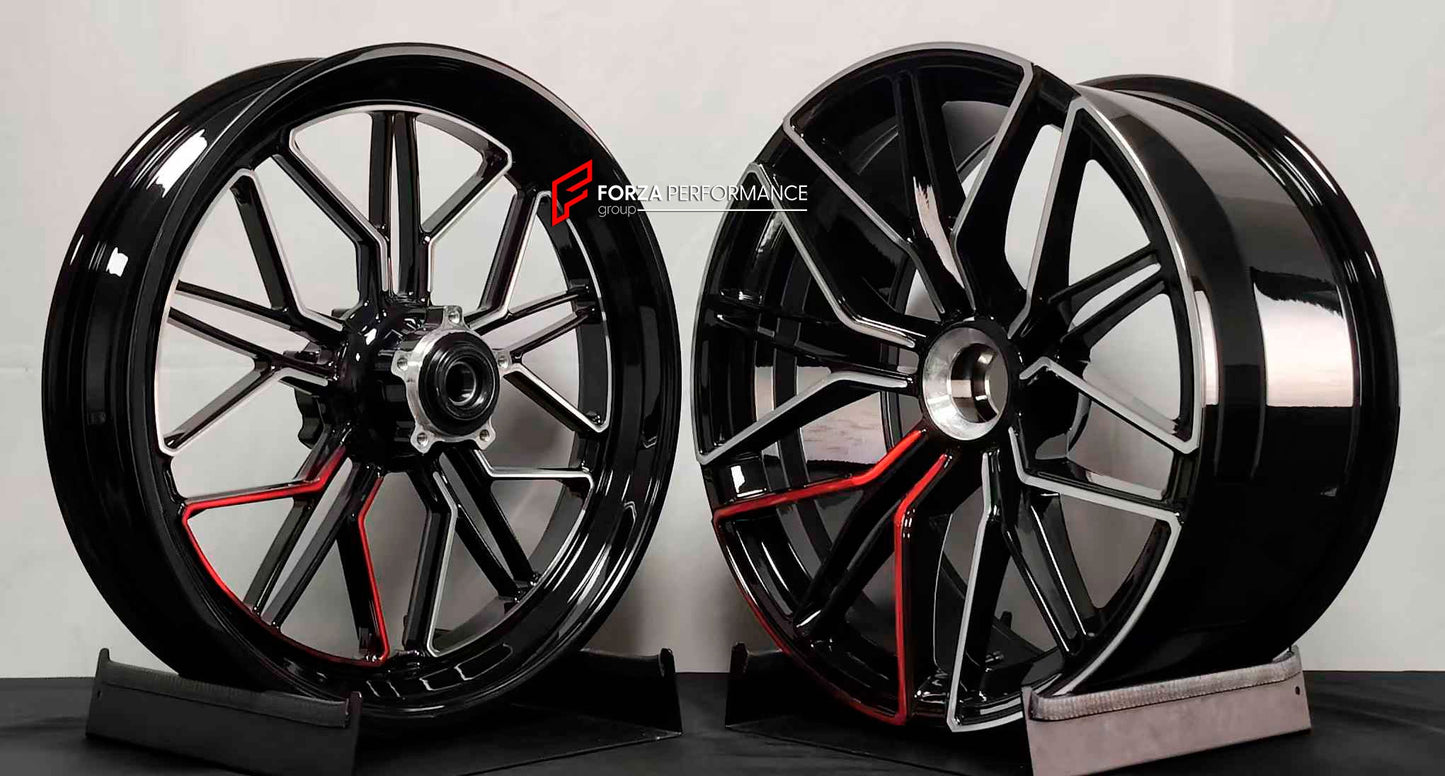 We manufacture premium quality forged motorcycle wheels rims for DUCATI DIAVEL 1200 1260 V4 in any design, size, color.

Wheel sizes (motorcycle spec):

Front: 3.5 x 17

Rear: 8.0 x 17

Finishing: Gloss Black with Machined Face + Gloss Red