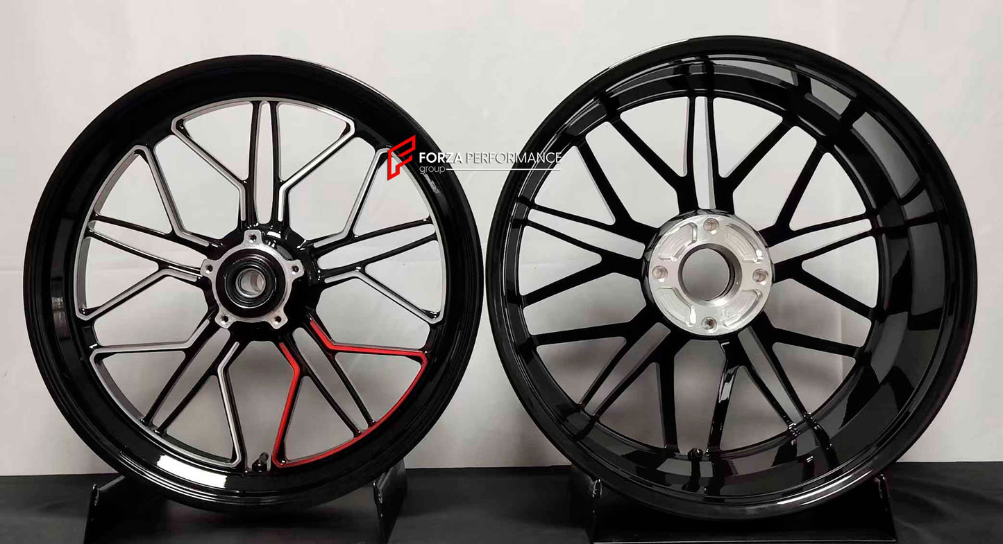 We manufacture premium quality forged motorcycle wheels rims for DUCATI DIAVEL 1200 1260 V4 in any design, size, color.

Wheel sizes (motorcycle spec):

Front: 3.5 x 17

Rear: 8.0 x 17

Finishing: Gloss Black with Machined Face + Gloss Red