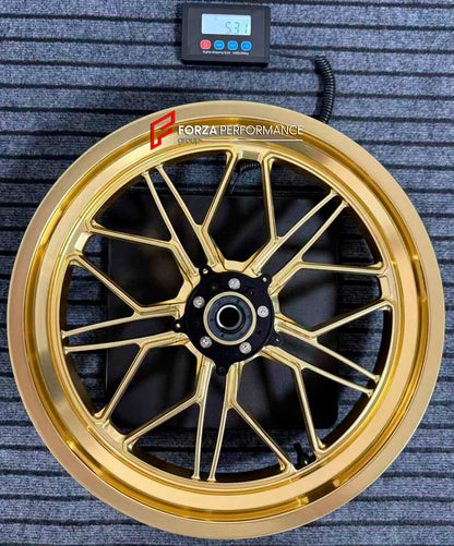 We manufacture premium quality forged motorcycle wheels rims for HONDA FORZA 750 in any design, size, color.

Wheel sizes (motorcycle spec):

Front: 3.5 x 17

Rear: 4.5 x 15

Weight:

Front: 5.31 kg (11,70 lbs)

Rear: 4.96 kg (10,93 lbs)


Finishing: Gloss Gold