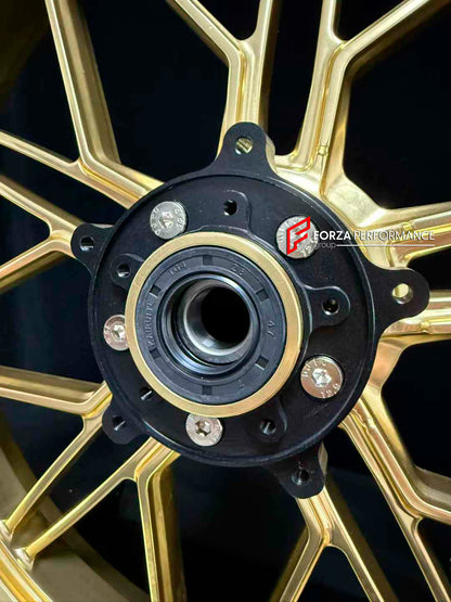 We manufacture premium quality forged motorcycle wheels rims for HONDA FORZA 750 in any design, size, color.

Wheel sizes (motorcycle spec):

Front: 3.5 x 17

Rear: 4.5 x 15

Weight:

Front: 5.31 kg (11,70 lbs)

Rear: 4.96 kg (10,93 lbs)


Finishing: Gloss Gold