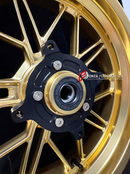 We manufacture premium quality forged motorcycle wheels rims for HONDA FORZA 750 in any design, size, color.

Wheel sizes (motorcycle spec):

Front: 3.5 x 17

Rear: 4.5 x 15

Weight:

Front: 5.31 kg (11,70 lbs)

Rear: 4.96 kg (10,93 lbs)


Finishing: Gloss Gold