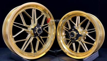 We manufacture premium quality forged motorcycle wheels rims for HONDA FORZA 750 in any design, size, color.

Wheel sizes (motorcycle spec):

Front: 3.5 x 17

Rear: 4.5 x 15

Weight:

Front: 5.31 kg (11,70 lbs)

Rear: 4.96 kg (10,93 lbs)


Finishing: Gloss Gold