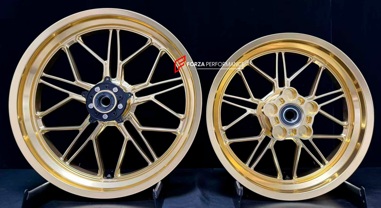 We manufacture premium quality forged motorcycle wheels rims for HONDA FORZA 750 in any design, size, color.

Wheel sizes (motorcycle spec):

Front: 3.5 x 17

Rear: 4.5 x 15

Weight:

Front: 5.31 kg (11,70 lbs)

Rear: 4.96 kg (10,93 lbs)


Finishing: Gloss Gold