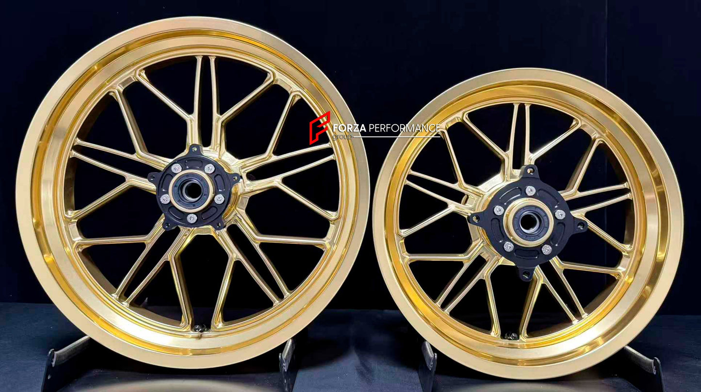 We manufacture premium quality forged motorcycle wheels rims for HONDA FORZA 750 in any design, size, color.

Wheel sizes (motorcycle spec):

Front: 3.5 x 17

Rear: 4.5 x 15

Weight:

Front: 5.31 kg (11,70 lbs)

Rear: 4.96 kg (10,93 lbs)


Finishing: Gloss Gold