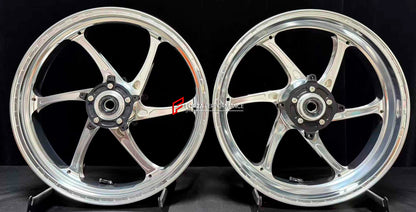 We manufacture premium quality forged motorcycle wheels rims for HONDA X-ADV 750 in any design, size, color.

Wheel sizes (motorcycle spec):

Front: 3.5 x 17

Rear: 4.5 x 15

Weight:

Front: 4.74 kg (10,45 lbs)

Rear: 4.07 kg (8,97 lbs)


Finishing: Gloss Silver