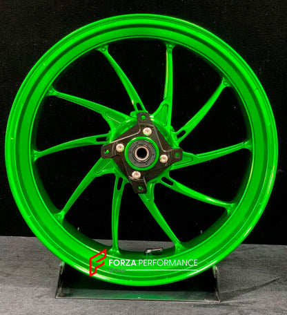 We manufacture premium quality forged motorcycle wheels rims for KAWASAKI ZX4R ZX4RSE in any design, size, color.

Wheel sizes (motorcycle spec):

Front: 3.5 x 17

Rear: 4.5 x 17

Weight:

Front: 5.05 kg (11.13 lbs)

Rear: 5.2 kg (11.46 lbs)


Finishing: Gloss Green

Forza Performance Group engineers and manufactures each forged motorcycle wheel individually per order. This ensures precise fitment, uncompromised strength, and unique styling. Whether for racing, touring, or daily use — our wheels are built f