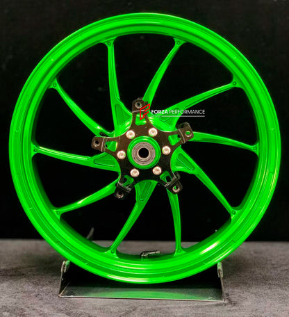 We manufacture premium quality forged motorcycle wheels rims for KAWASAKI ZX4R ZX4RSE in any design, size, color.

Wheel sizes (motorcycle spec):

Front: 3.5 x 17

Rear: 4.5 x 17

Weight:

Front: 5.05 kg (11.13 lbs)

Rear: 5.2 kg (11.46 lbs)


Finishing: Gloss Green

Forza Performance Group engineers and manufactures each forged motorcycle wheel individually per order. This ensures precise fitment, uncompromised strength, and unique styling. Whether for racing, touring, or daily use — our wheels are built f