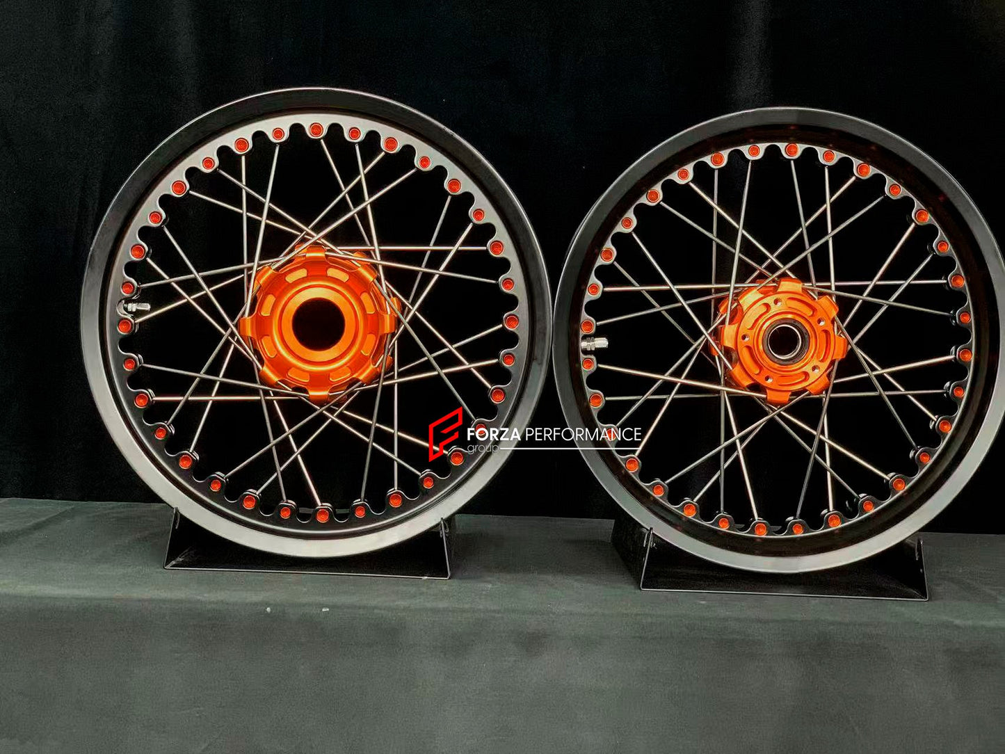 We manufacture premium quality forged motorcycle wheels rims for KTM 1290 in any design, size, color.

Wheel sizes (motorcycle spec):

Front: 3.5 x 17

Rear: 6 x 17

Weight:

Front: 3.9 kg (8.6 lbs)

Rear: 5.55 kg (12.24 lbs)


Finishing: Matt Black with KTM Orange

Forza Performance Group engineers and manufactures each forged motorcycle wheel individually per order. This ensures precise fitment, uncompromised strength, and unique styling. Whether for racing, touring, or daily use — our wheels are built fo
