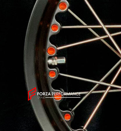 We manufacture premium quality forged motorcycle wheels rims for KTM 1290 in any design, size, color.

Wheel sizes (motorcycle spec):

Front: 3.5 x 17

Rear: 6 x 17

Weight:

Front: 3.9 kg (8.6 lbs)

Rear: 5.55 kg (12.24 lbs)


Finishing: Matt Black with KTM Orange

Forza Performance Group engineers and manufactures each forged motorcycle wheel individually per order. This ensures precise fitment, uncompromised strength, and unique styling. Whether for racing, touring, or daily use — our wheels are built fo