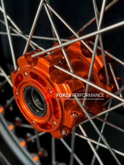 We manufacture premium quality forged motorcycle wheels rims for KTM 1290 in any design, size, color.

Wheel sizes (motorcycle spec):

Front: 3.5 x 17

Rear: 6 x 17

Weight:

Front: 3.9 kg (8.6 lbs)

Rear: 5.55 kg (12.24 lbs)


Finishing: Matt Black with KTM Orange

Forza Performance Group engineers and manufactures each forged motorcycle wheel individually per order. This ensures precise fitment, uncompromised strength, and unique styling. Whether for racing, touring, or daily use — our wheels are built fo