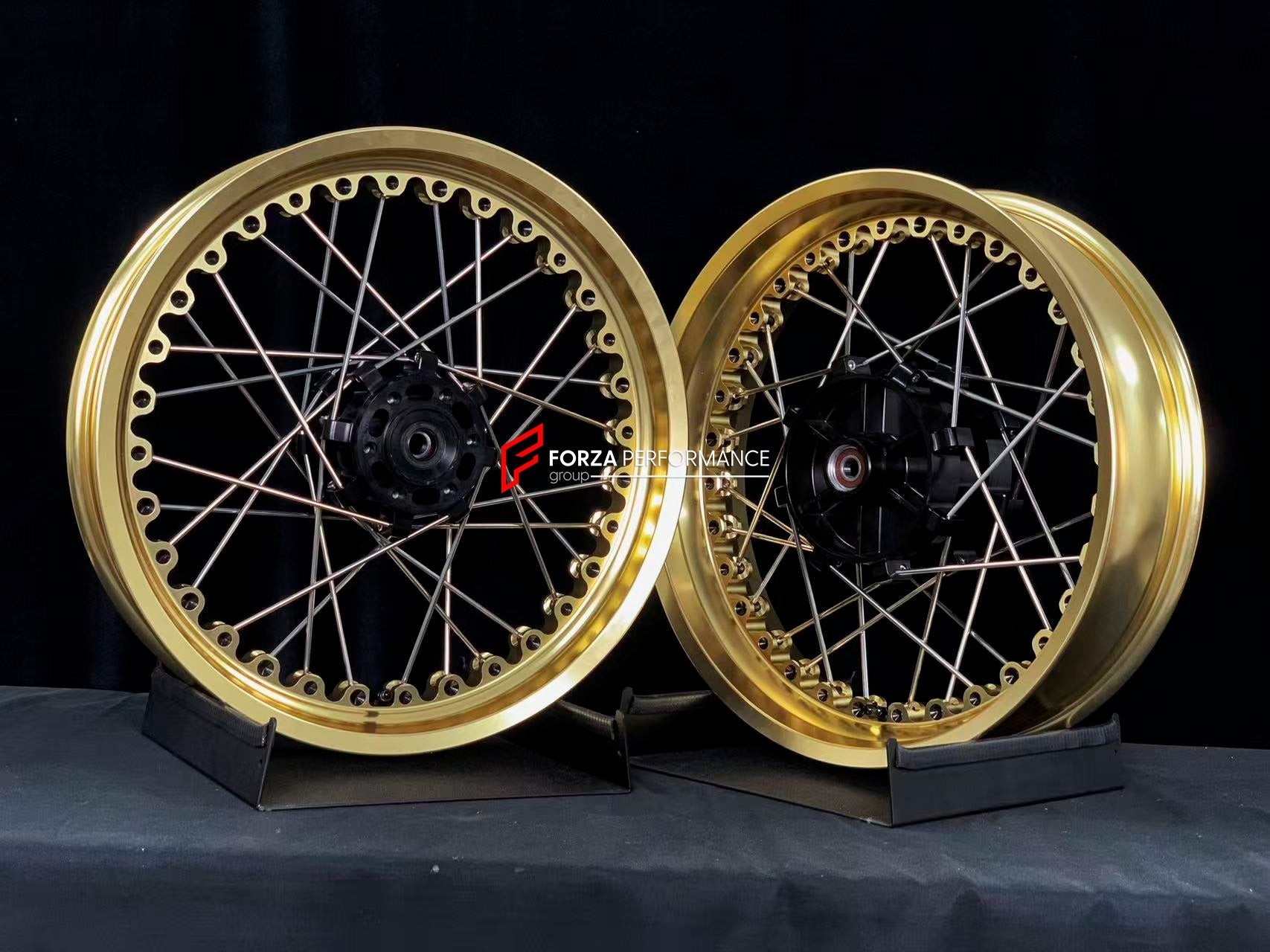 We manufacture premium quality forged motorcycle wheels rims for KTM 390 in any design, size, color.

Wheel sizes (motorcycle spec):

Front: 3.5 x 19

Rear: 4.5 x 17

Weight:

Front: 5.2 kg (11.46 lbs)

Rear: 6.25 kg (13.78 lbs)


Finishing: Gloss Gold

Forza Performance Group engineers and manufactures each forged motorcycle wheel individually per order. This ensures precise fitment, uncompromised strength, and unique styling. Whether for racing, touring, or daily use — our wheels are built for both perfor