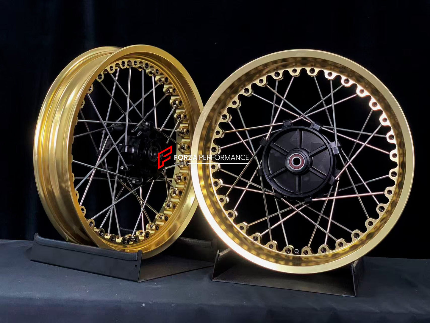We manufacture premium quality forged motorcycle wheels rims for KTM 390 in any design, size, color.

Wheel sizes (motorcycle spec):

Front: 3.5 x 19

Rear: 4.5 x 17

Weight:

Front: 5.2 kg (11.46 lbs)

Rear: 6.25 kg (13.78 lbs)


Finishing: Gloss Gold

Forza Performance Group engineers and manufactures each forged motorcycle wheel individually per order. This ensures precise fitment, uncompromised strength, and unique styling. Whether for racing, touring, or daily use — our wheels are built for both perfor