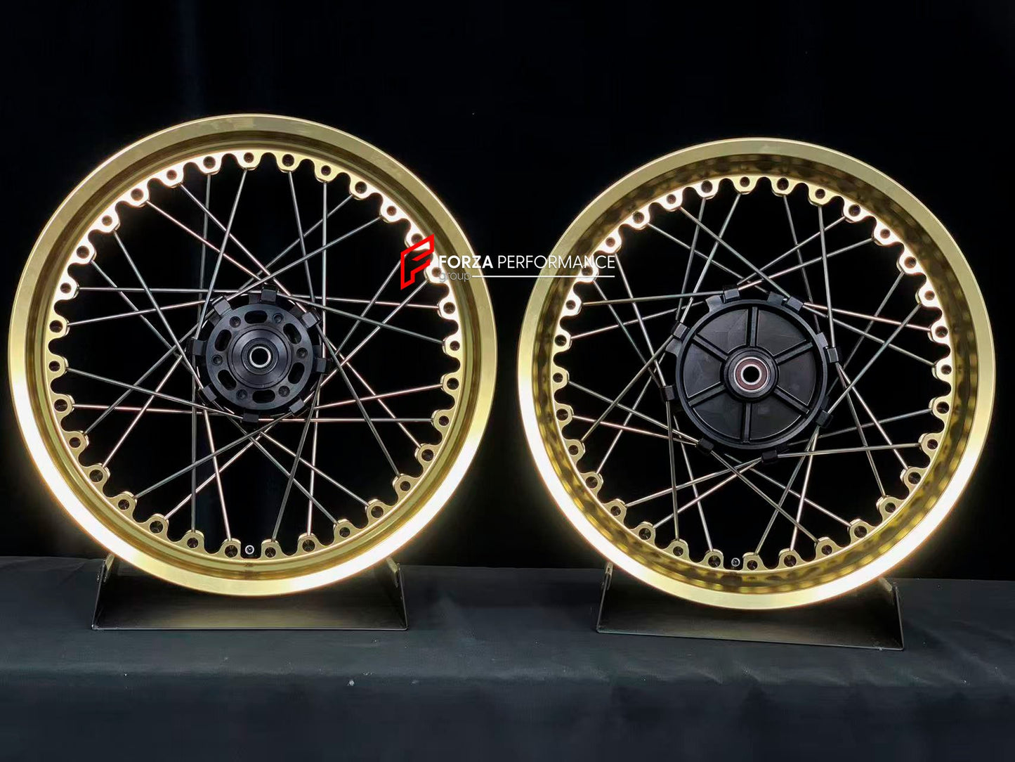 We manufacture premium quality forged motorcycle wheels rims for KTM 390 in any design, size, color.

Wheel sizes (motorcycle spec):

Front: 3.5 x 19

Rear: 4.5 x 17

Weight:

Front: 5.2 kg (11.46 lbs)

Rear: 6.25 kg (13.78 lbs)


Finishing: Gloss Gold

Forza Performance Group engineers and manufactures each forged motorcycle wheel individually per order. This ensures precise fitment, uncompromised strength, and unique styling. Whether for racing, touring, or daily use — our wheels are built for both perfor