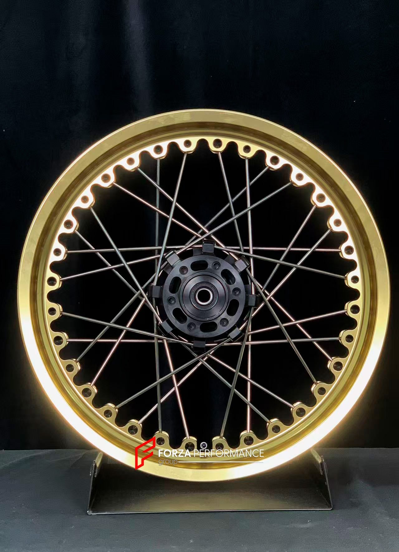 We manufacture premium quality forged motorcycle wheels rims for KTM 390 in any design, size, color.

Wheel sizes (motorcycle spec):

Front: 3.5 x 19

Rear: 4.5 x 17

Weight:

Front: 5.2 kg (11.46 lbs)

Rear: 6.25 kg (13.78 lbs)


Finishing: Gloss Gold

Forza Performance Group engineers and manufactures each forged motorcycle wheel individually per order. This ensures precise fitment, uncompromised strength, and unique styling. Whether for racing, touring, or daily use — our wheels are built for both perfor