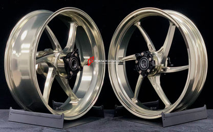 We manufacture premium quality forged motorcycle wheels rims for KAWASAKI ZX6R in any design, size, color.

Wheel sizes (motorcycle spec):

Front: 3.5 x 17

Rear: 5.5 x 17

Weight:

Front: 3.8 kg (8.38 lbs)

Rear: 4.85 kg (10.69 lbs)


Finishing: Gloss Bronze

Forza Performance Group engineers and manufactures each forged motorcycle wheel individually per order. This ensures precise fitment, uncompromised strength, and unique styling. Whether for racing, touring, or daily use — our wheels are built for both