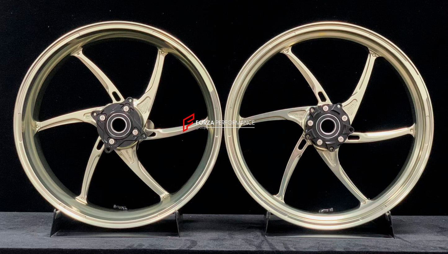 We manufacture premium quality forged motorcycle wheels rims for KAWASAKI ZX6R in any design, size, color.

Wheel sizes (motorcycle spec):

Front: 3.5 x 17

Rear: 5.5 x 17

Weight:

Front: 3.8 kg (8.38 lbs)

Rear: 4.85 kg (10.69 lbs)


Finishing: Gloss Bronze

Forza Performance Group engineers and manufactures each forged motorcycle wheel individually per order. This ensures precise fitment, uncompromised strength, and unique styling. Whether for racing, touring, or daily use — our wheels are built for both