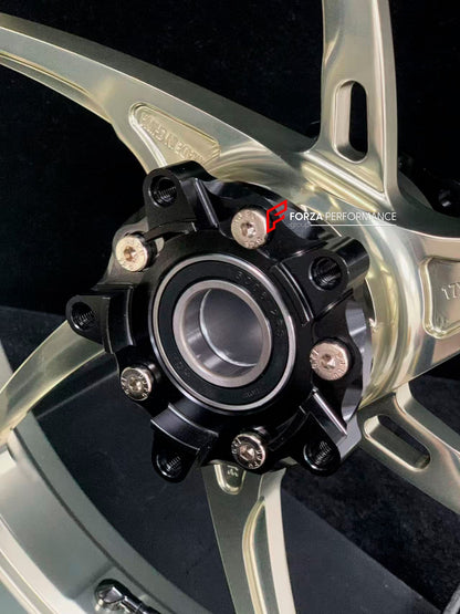We manufacture premium quality forged motorcycle wheels rims for KAWASAKI ZX6R in any design, size, color.

Wheel sizes (motorcycle spec):

Front: 3.5 x 17

Rear: 5.5 x 17

Weight:

Front: 3.8 kg (8.38 lbs)

Rear: 4.85 kg (10.69 lbs)


Finishing: Gloss Bronze

Forza Performance Group engineers and manufactures each forged motorcycle wheel individually per order. This ensures precise fitment, uncompromised strength, and unique styling. Whether for racing, touring, or daily use — our wheels are built for both