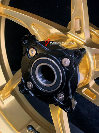 We manufacture premium quality forged motorcycle wheels rims for KAWASAKI ZX6R in any design, size, color.

Wheel sizes (motorcycle spec):

Front: 3.5 x 17

Rear: 5.5 x 17

Weight:

Front: 3.8 kg (8.38 lbs)

Rear: 4.85 kg (10.69 lbs)


Finishing: Gloss Gold

Forza Performance Group engineers and manufactures each forged motorcycle wheel individually per order. This ensures precise fitment, uncompromised strength, and unique styling. Whether for racing, touring, or daily use — our wheels are built for both p