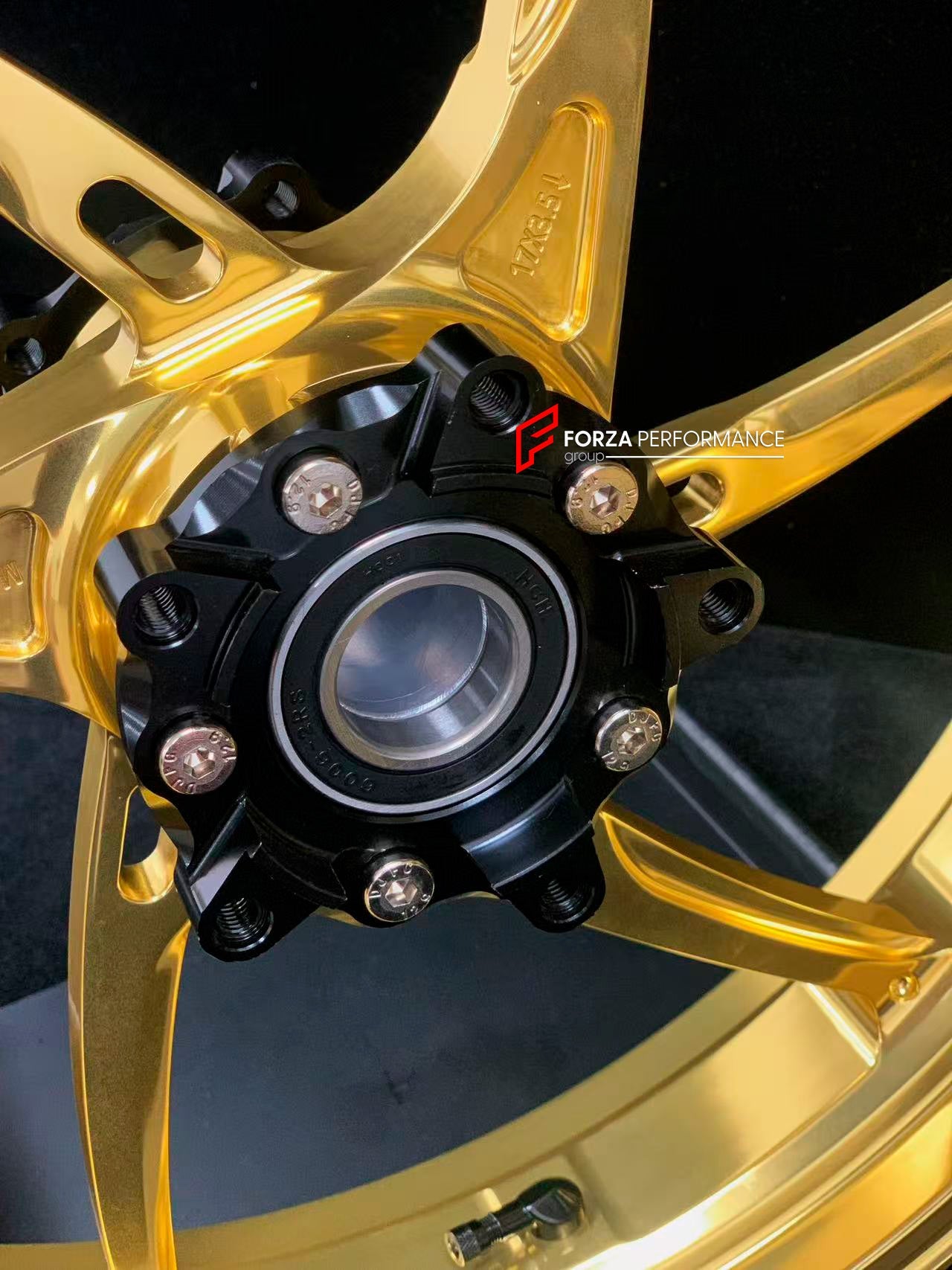 We manufacture premium quality forged motorcycle wheels rims for KAWASAKI ZX6R in any design, size, color.

Wheel sizes (motorcycle spec):

Front: 3.5 x 17

Rear: 5.5 x 17

Weight:

Front: 3.8 kg (8.38 lbs)

Rear: 4.85 kg (10.69 lbs)


Finishing: Gloss Gold

Forza Performance Group engineers and manufactures each forged motorcycle wheel individually per order. This ensures precise fitment, uncompromised strength, and unique styling. Whether for racing, touring, or daily use — our wheels are built for both p