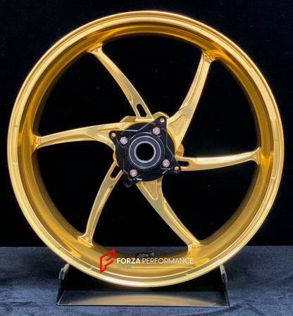 We manufacture premium quality forged motorcycle wheels rims for KAWASAKI ZX6R in any design, size, color.

Wheel sizes (motorcycle spec):

Front: 3.5 x 17

Rear: 5.5 x 17

Weight:

Front: 3.8 kg (8.38 lbs)

Rear: 4.85 kg (10.69 lbs)


Finishing: Gloss Gold

Forza Performance Group engineers and manufactures each forged motorcycle wheel individually per order. This ensures precise fitment, uncompromised strength, and unique styling. Whether for racing, touring, or daily use — our wheels are built for both p