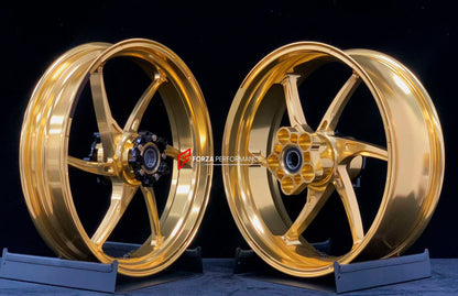 We manufacture premium quality forged motorcycle wheels rims for KAWASAKI ZX6R in any design, size, color.

Wheel sizes (motorcycle spec):

Front: 3.5 x 17

Rear: 5.5 x 17

Weight:

Front: 3.8 kg (8.38 lbs)

Rear: 4.85 kg (10.69 lbs)


Finishing: Gloss Gold

Forza Performance Group engineers and manufactures each forged motorcycle wheel individually per order. This ensures precise fitment, uncompromised strength, and unique styling. Whether for racing, touring, or daily use — our wheels are built for both p