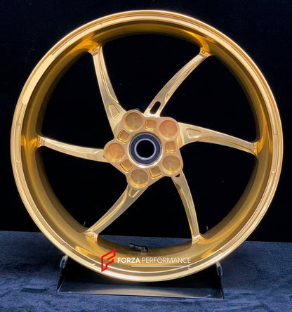We manufacture premium quality forged motorcycle wheels rims for KAWASAKI ZX6R in any design, size, color.

Wheel sizes (motorcycle spec):

Front: 3.5 x 17

Rear: 5.5 x 17

Weight:

Front: 3.8 kg (8.38 lbs)

Rear: 4.85 kg (10.69 lbs)


Finishing: Gloss Gold

Forza Performance Group engineers and manufactures each forged motorcycle wheel individually per order. This ensures precise fitment, uncompromised strength, and unique styling. Whether for racing, touring, or daily use — our wheels are built for both p