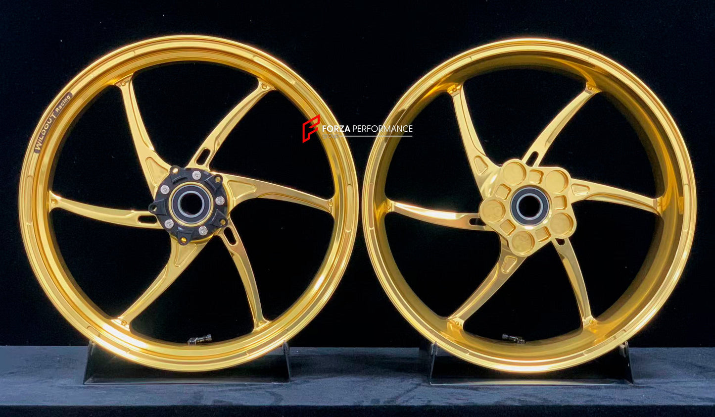 We manufacture premium quality forged motorcycle wheels rims for KAWASAKI ZX6R in any design, size, color.

Wheel sizes (motorcycle spec):

Front: 3.5 x 17

Rear: 5.5 x 17

Weight:

Front: 3.8 kg (8.38 lbs)

Rear: 4.85 kg (10.69 lbs)


Finishing: Gloss Gold

Forza Performance Group engineers and manufactures each forged motorcycle wheel individually per order. This ensures precise fitment, uncompromised strength, and unique styling. Whether for racing, touring, or daily use — our wheels are built for both p