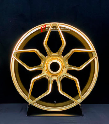 We manufacture premium quality forged motorcycle wheels rims for KTM 1290 in any design, size, color.

Wheel sizes (motorcycle spec):

Front: 3.5 x 17

Rear: 6 x 17

Weight:

Front: 3.8 kg (8.38 lbs)

Rear: 4.1 kg (9.04 lbs)

Finishing: Gloss Gold

Forza Performance Group engineers and manufactures each forged motorcycle wheel individually per order. This ensures precise fitment, uncompromised strength, and unique styling. Whether for racing, touring, or daily use — our wheels are built for both performance