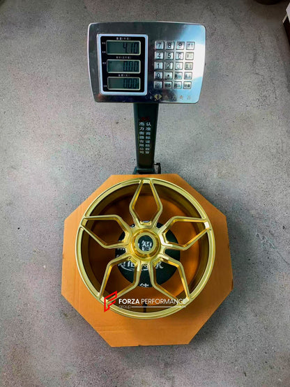 We manufacture premium quality forged motorcycle wheels rims for KTM 1290 in any design, size, color.

Wheel sizes (motorcycle spec):

Front: 3.5 x 17

Rear: 6 x 17

Weight:

Front: 3.8 kg (8.38 lbs)

Rear: 4.1 kg (9.04 lbs)

Finishing: Gloss Gold

Forza Performance Group engineers and manufactures each forged motorcycle wheel individually per order. This ensures precise fitment, uncompromised strength, and unique styling. Whether for racing, touring, or daily use — our wheels are built for both performance