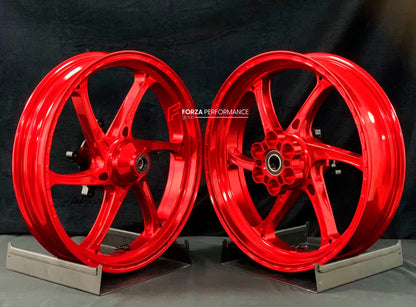 We manufacture premium quality forged motorcycle wheels rims for KAWASAKI NINJA 400 400R in any design, size, color.

Wheel sizes (motorcycle spec):

Front: 3 x 17

Rear: 4 x 17

Weight:

Front: 3.65 kg (8.05 lbs)

Rear: 4.7 kg (10.36 lbs)


Finishing: Gloss Red

Forza Performance Group engineers and manufactures each forged motorcycle wheel individually per order. This ensures precise fitment, uncompromised strength, and unique styling. Whether for racing, touring, or daily use — our wheels are built for b