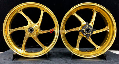 We manufacture premium quality forged motorcycle wheels rims for KAWASAKI ZX10R ZX10RR in any design, size, color.

Wheel sizes (motorcycle spec):

Front: 3.5 x 17

Rear: 6 x 17

Weight:

Front: 3.55 kg (7.82 lbs)

Rear: 5.05 kg (11.13 lbs)


Finishing: Gloss Gold

Forza Performance Group engineers and manufactures each forged motorcycle wheel individually per order. This ensures precise fitment, uncompromised strength, and unique styling. Whether for racing, touring, or daily use — our wheels are built for
