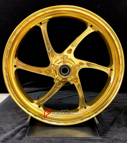 We manufacture premium quality forged motorcycle wheels rims for KAWASAKI ZX10R ZX10RR in any design, size, color.

Wheel sizes (motorcycle spec):

Front: 3.5 x 17

Rear: 6 x 17

Weight:

Front: 3.55 kg (7.82 lbs)

Rear: 5.05 kg (11.13 lbs)


Finishing: Gloss Gold

Forza Performance Group engineers and manufactures each forged motorcycle wheel individually per order. This ensures precise fitment, uncompromised strength, and unique styling. Whether for racing, touring, or daily use — our wheels are built for