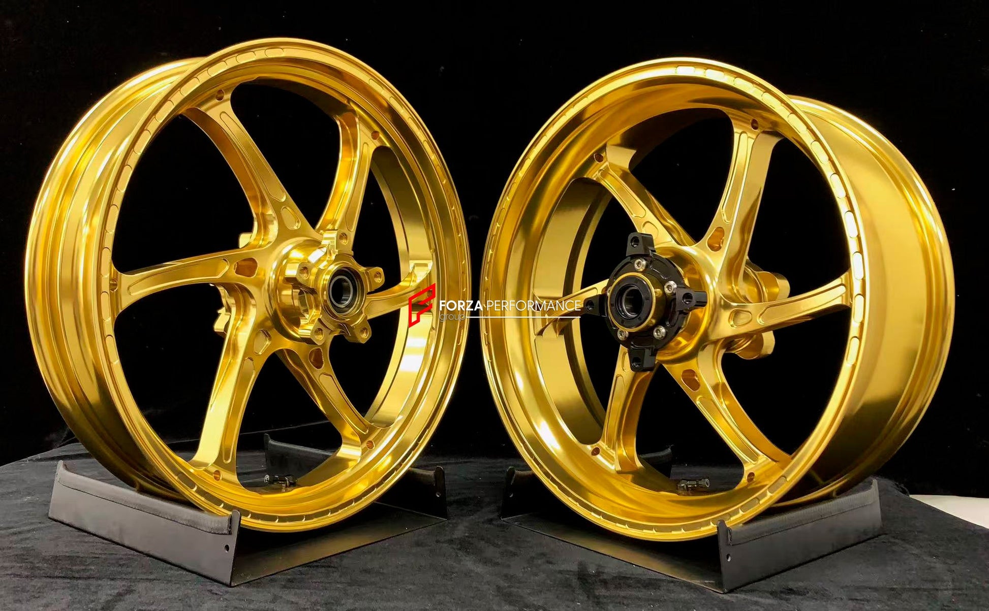 We manufacture premium quality forged motorcycle wheels rims for KAWASAKI ZX10R ZX10RR in any design, size, color.

Wheel sizes (motorcycle spec):

Front: 3.5 x 17

Rear: 6 x 17

Weight:

Front: 3.55 kg (7.82 lbs)

Rear: 5.05 kg (11.13 lbs)


Finishing: Gloss Gold

Forza Performance Group engineers and manufactures each forged motorcycle wheel individually per order. This ensures precise fitment, uncompromised strength, and unique styling. Whether for racing, touring, or daily use — our wheels are built for