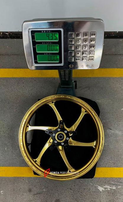 We manufacture premium quality forged motorcycle wheels rims for KAWASAKI ZX4R ZX4RSE in any design, size, color.

Wheel sizes (motorcycle spec):

Front: 3.5 x 17

Rear: 4.5 x 17

Weight:

Front: 4.35 kg (9.59 lbs)

Rear: 4.85 kg (10.69 lbs)


Finishing: Gloss Gold

Forza Performance Group engineers and manufactures each forged motorcycle wheel individually per order. This ensures precise fitment, uncompromised strength, and unique styling. Whether for racing, touring, or daily use — our wheels are built fo
