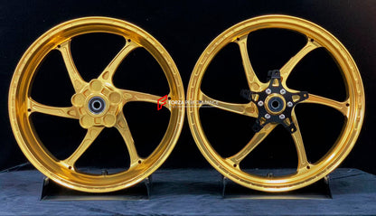 We manufacture premium quality forged motorcycle wheels rims for KAWASAKI ZX4R ZX4RSE in any design, size, color.

Wheel sizes (motorcycle spec):

Front: 3.5 x 17

Rear: 4.5 x 17

Weight:

Front: 4.35 kg (9.59 lbs)

Rear: 4.85 kg (10.69 lbs)


Finishing: Gloss Gold

Forza Performance Group engineers and manufactures each forged motorcycle wheel individually per order. This ensures precise fitment, uncompromised strength, and unique styling. Whether for racing, touring, or daily use — our wheels are built fo