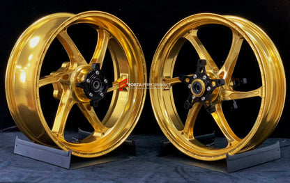 We manufacture premium quality forged motorcycle wheels rims for KAWASAKI ZX4R ZX4RSE in any design, size, color.

Wheel sizes (motorcycle spec):

Front: 3.5 x 17

Rear: 4.5 x 17

Weight:

Front: 4.35 kg (9.59 lbs)

Rear: 4.85 kg (10.69 lbs)


Finishing: Gloss Gold

Forza Performance Group engineers and manufactures each forged motorcycle wheel individually per order. This ensures precise fitment, uncompromised strength, and unique styling. Whether for racing, touring, or daily use — our wheels are built fo