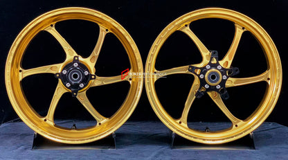 We manufacture premium quality forged motorcycle wheels rims for KAWASAKI ZX4R ZX4RSE in any design, size, color.

Wheel sizes (motorcycle spec):

Front: 3.5 x 17

Rear: 4.5 x 17

Weight:

Front: 4.35 kg (9.59 lbs)

Rear: 4.85 kg (10.69 lbs)


Finishing: Gloss Gold

Forza Performance Group engineers and manufactures each forged motorcycle wheel individually per order. This ensures precise fitment, uncompromised strength, and unique styling. Whether for racing, touring, or daily use — our wheels are built fo